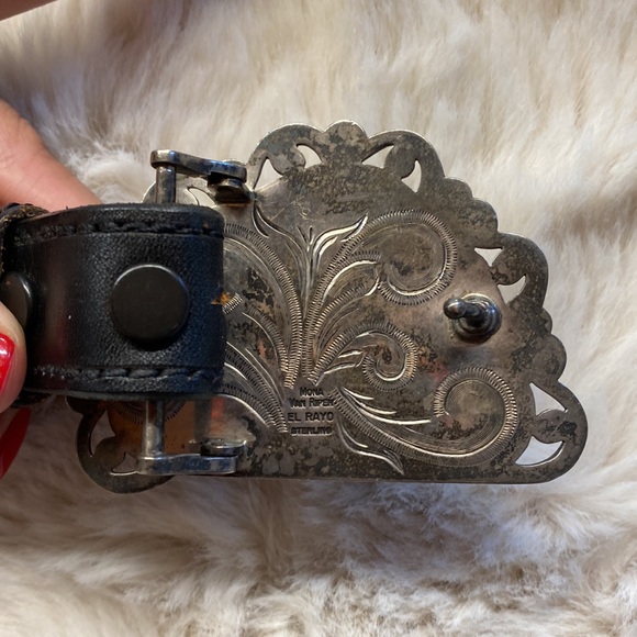 Signed Mona T. Van Riper Turquoise & Sterling Silver Belt Buckle & Leath… - Picture 6 of 17